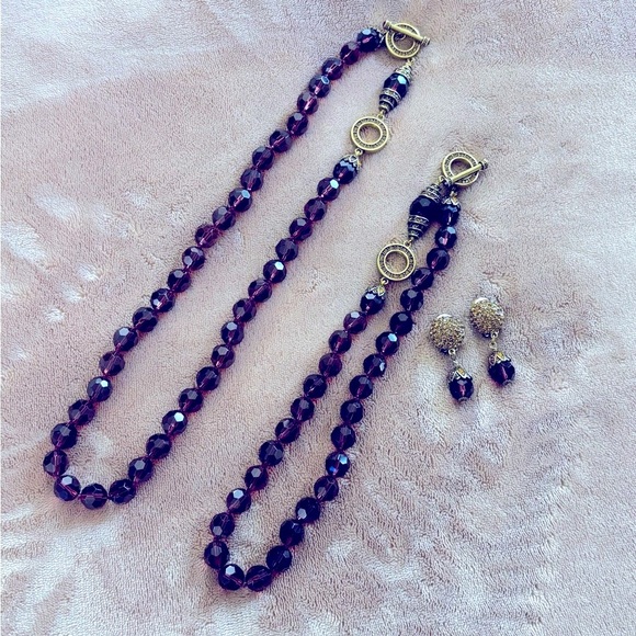 Heidi Daus Jewelry - Heidi Daus Champagne Amethyst & Gold Double Necklace & Clip On Earrings Set